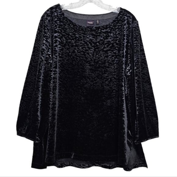 Rafaella Womens Black Crushed Velvet Textured Pattern with Long Sleeve Tunic XLP - Picture 1 of 7